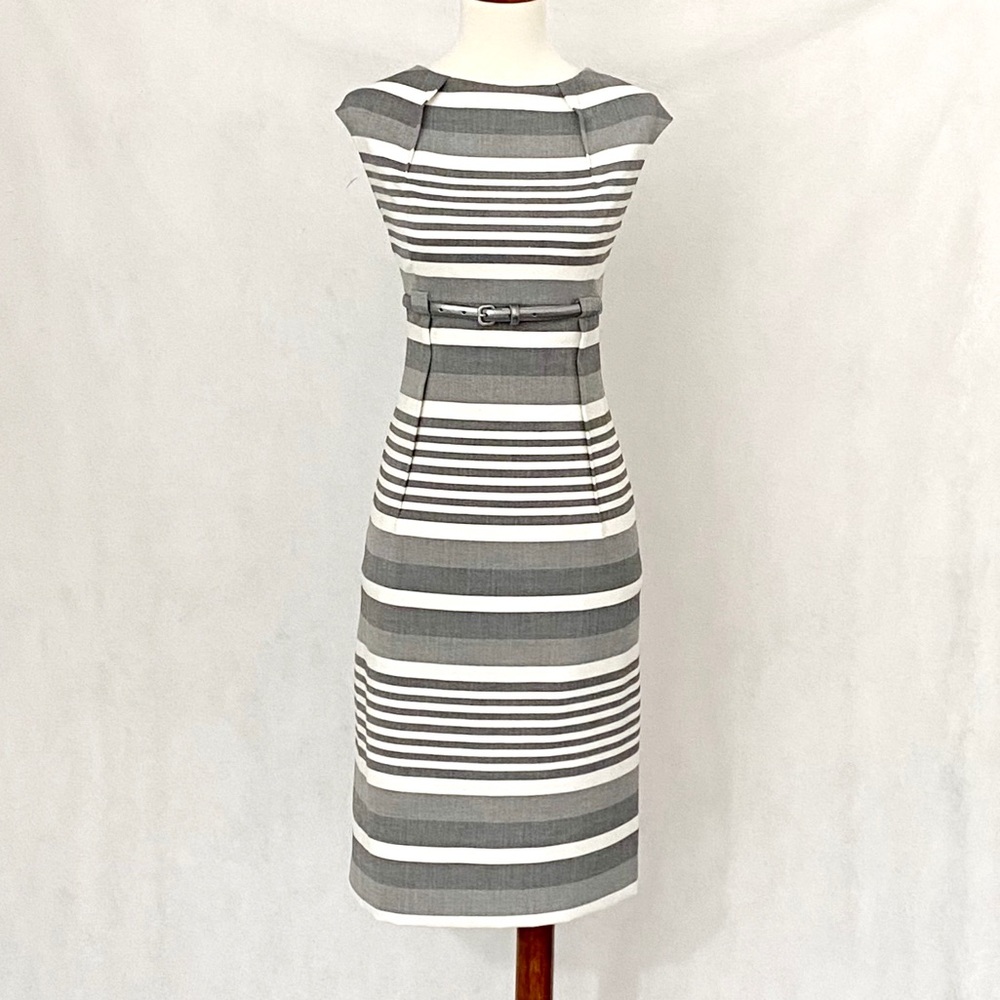 Calvin Klein Gray Striped Belted Sheath Dress - Picture 2 of 11